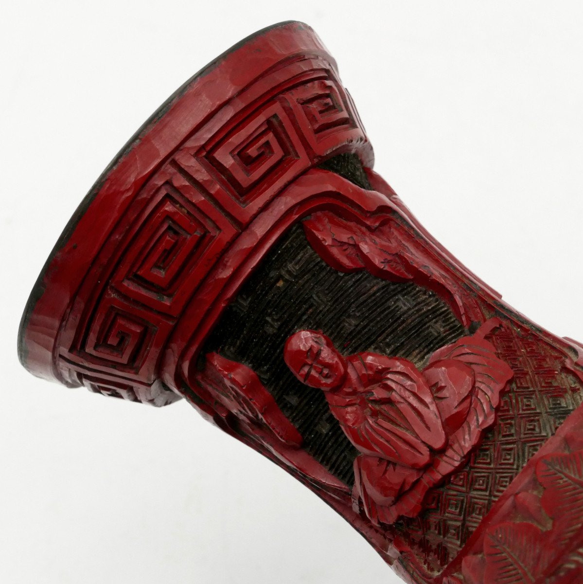 China, Pair Of Cinnabar Lacquer Vases, 19th Century, Figures, Landscapes. -photo-1