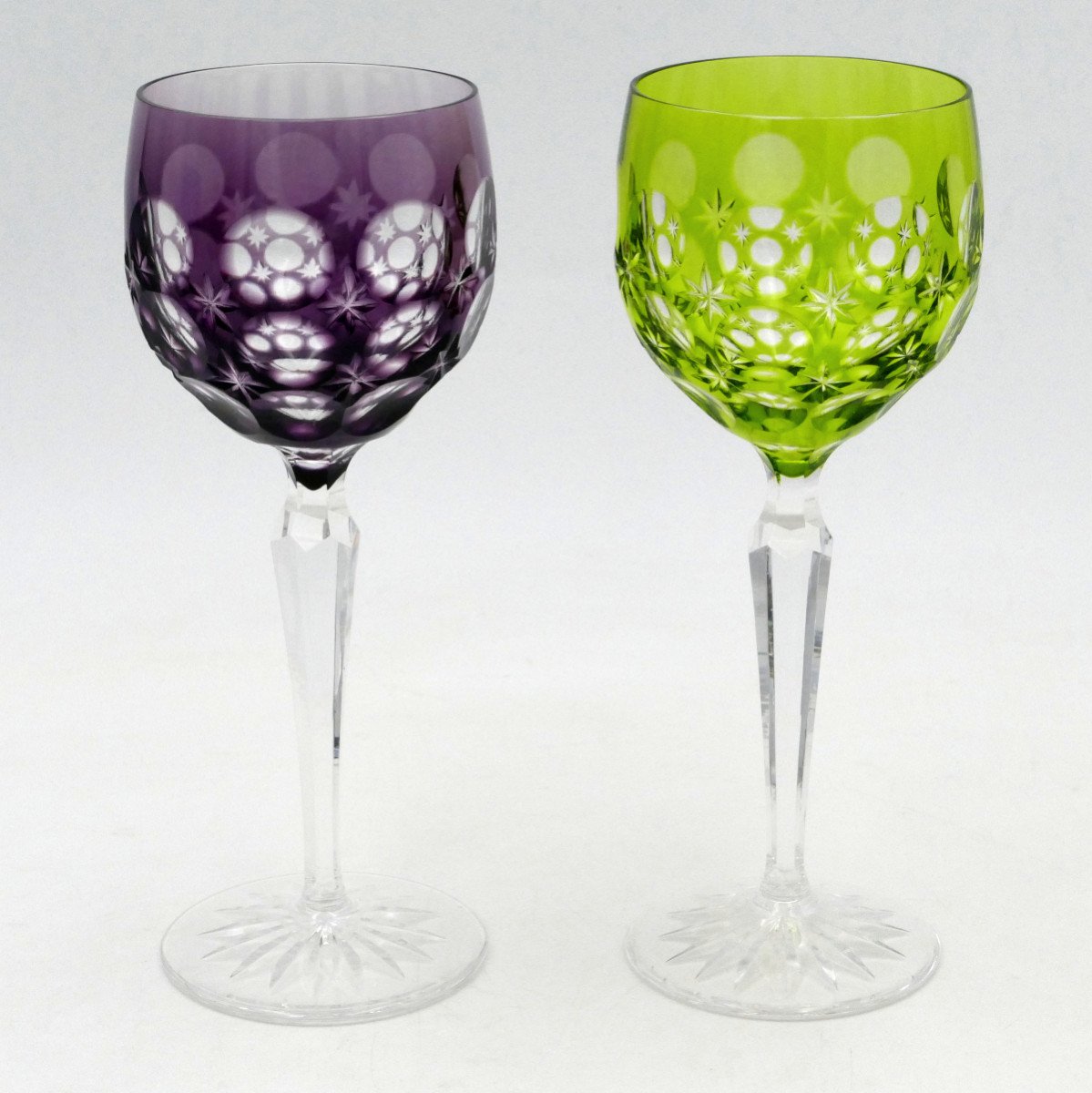 6 Verres à Vin Blanc Du Rhin En Cristal, XXe Siècle, Bleu, Rouge, Vert, Violet, Ambre.-photo-4