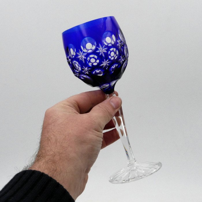 6 Verres à Vin Blanc Du Rhin En Cristal, XXe Siècle, Bleu, Rouge, Vert, Violet, Ambre.-photo-7