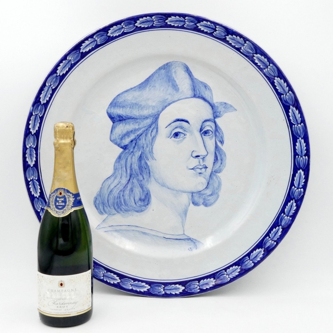 Grand Plat En Faïence, Portrait De Peintre Raphaël, Début XXe Siècle.-photo-2