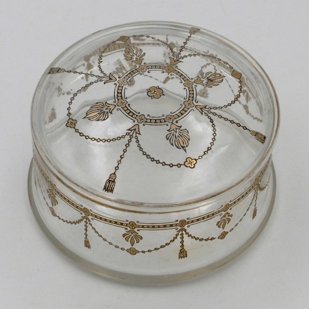 Bonbonnière En Cristal De Style Louis XVI, Décor Or, Début XXe Siècle.-photo-3