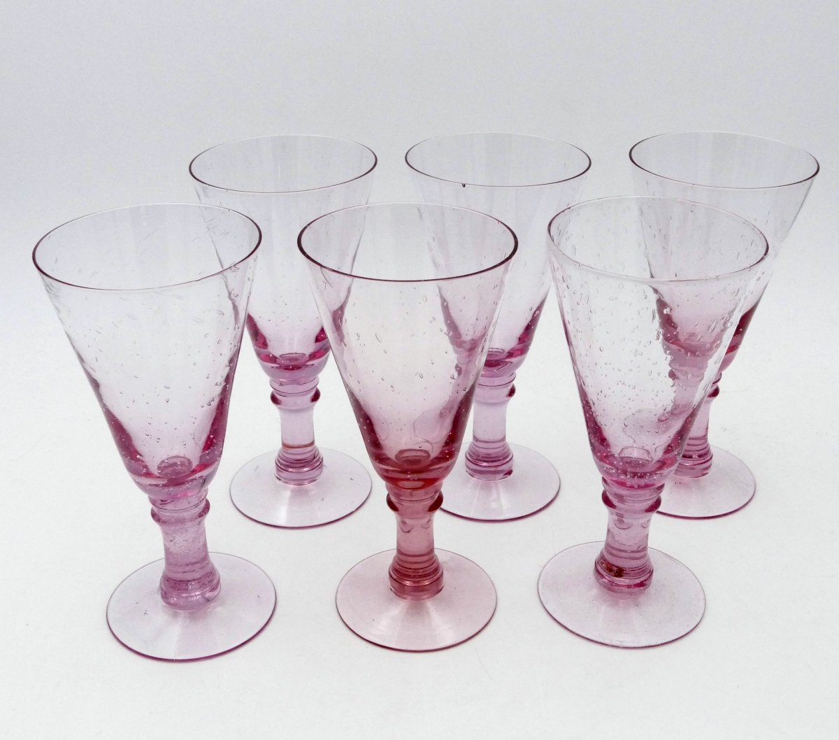 Biot [in The Taste Of], Six Very Large Pink To Light Purple Glasses, 20th Century.-photo-2
