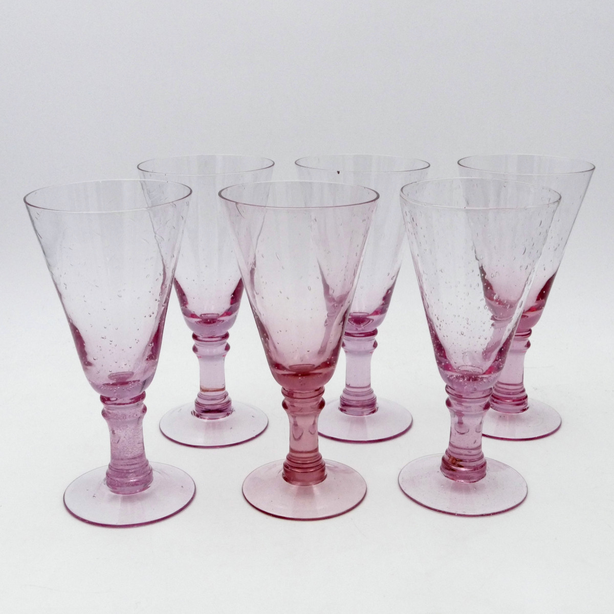 Biot [in The Taste Of], Six Very Large Pink To Light Purple Glasses, 20th Century.