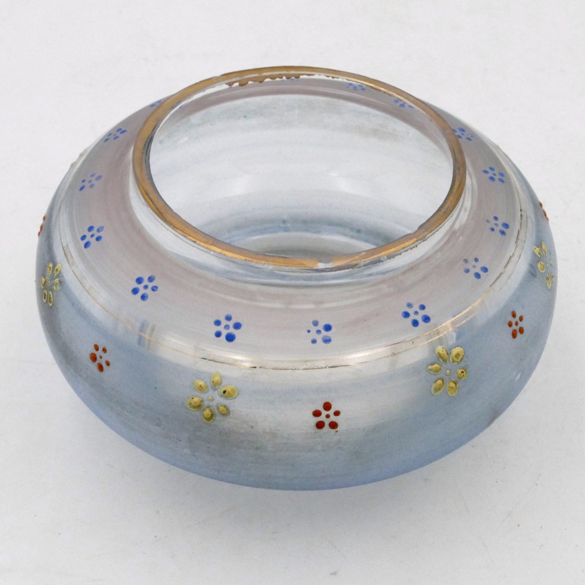 1900 Enameled Glass Candy Box, Stylized Daisies And Cornflowers, Art Nouveau.-photo-3