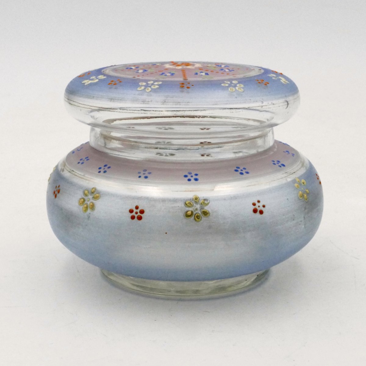 1900 Enameled Glass Candy Box, Stylized Daisies And Cornflowers, Art Nouveau.-photo-3