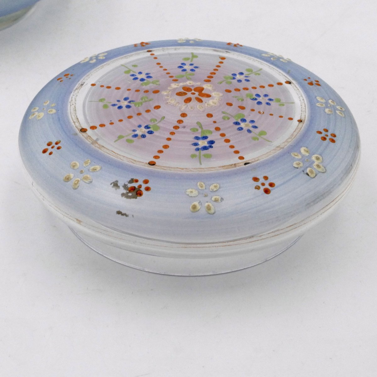 1900 Enameled Glass Candy Box, Stylized Daisies And Cornflowers, Art Nouveau.-photo-5