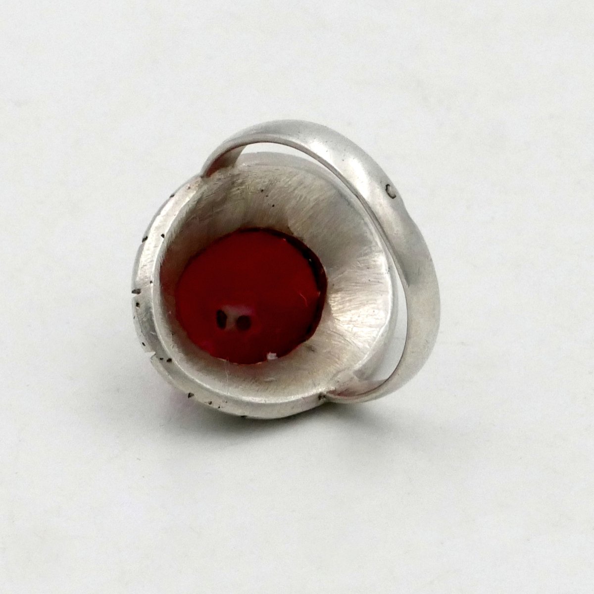 Art Deco Ring In Sterling Silver And Coral, Finger Size 51.5.-photo-2