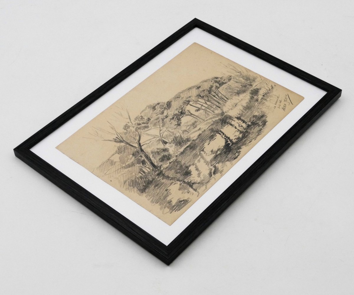 “view Of La Napoule”, Graphite Drawing, Alex Jorio, Dated February 3, 1948. -photo-4