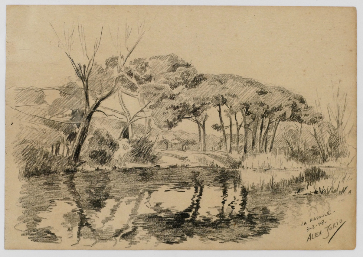 “view Of La Napoule”, Graphite Drawing, Alex Jorio, Dated February 3, 1948. 