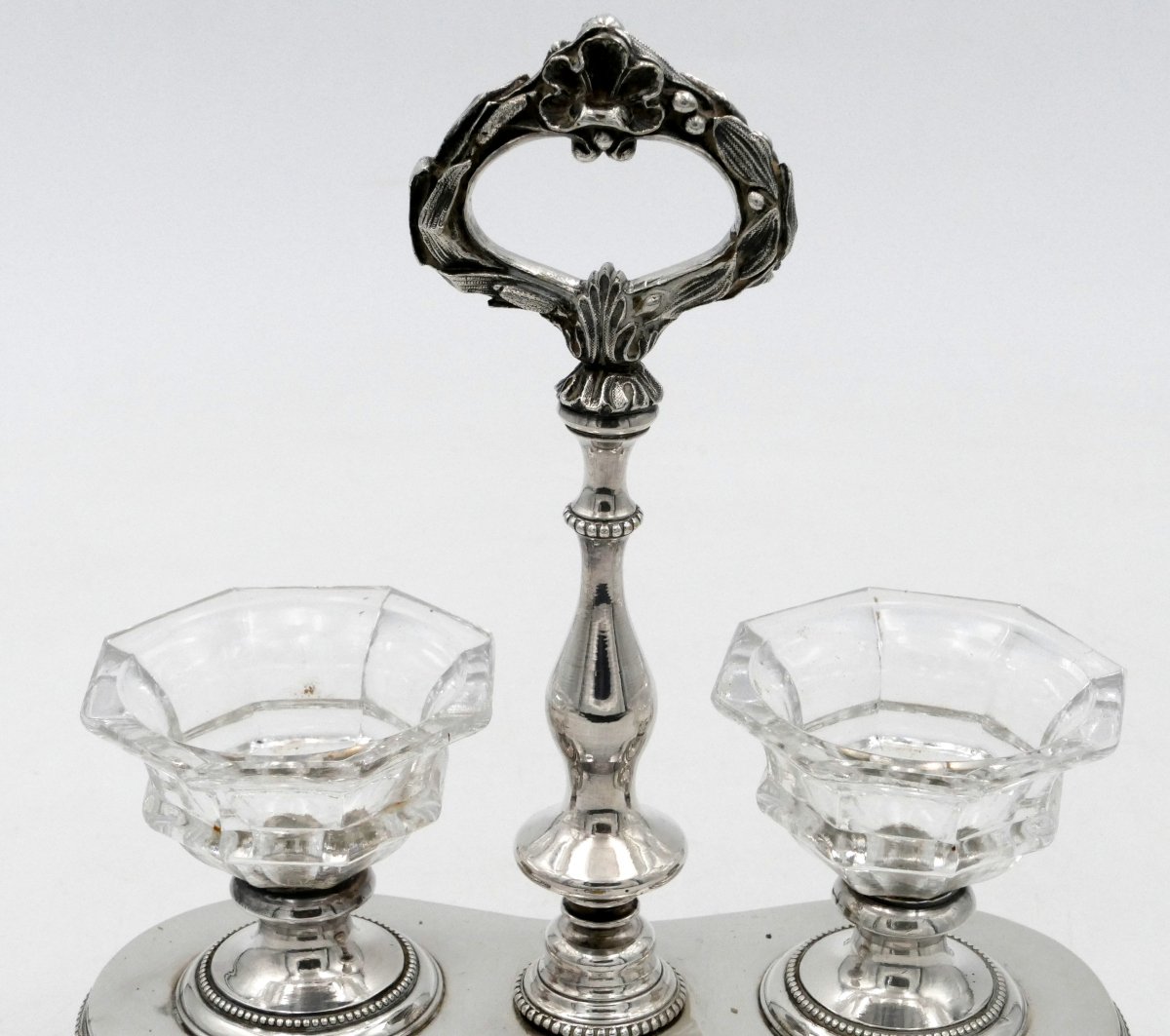 Salière Double En Métal Argenté Et Cristal, Fin XIXe Siècle.-photo-4