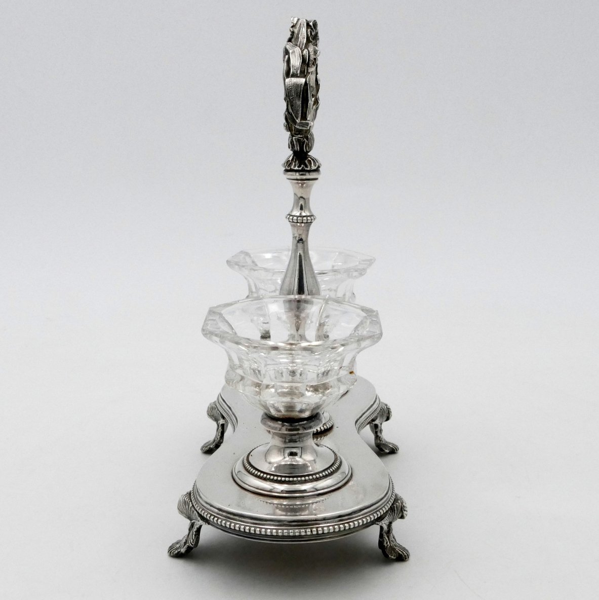 Salière Double En Métal Argenté Et Cristal, Fin XIXe Siècle.-photo-1