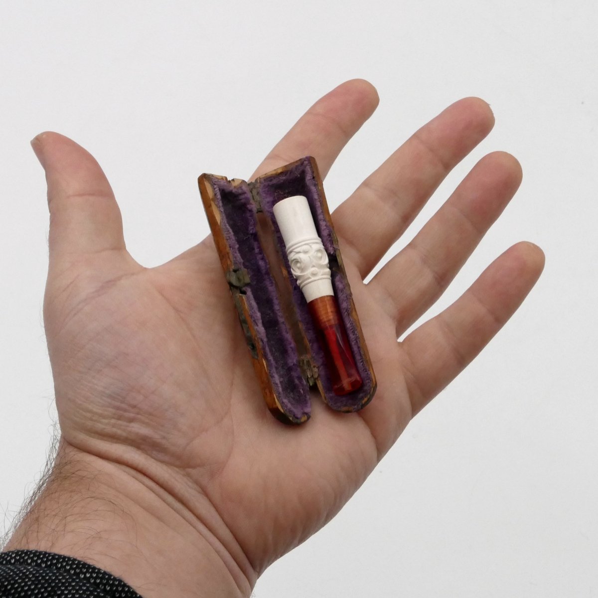 Bakelite And Sculpted Meerschaum Cigarette Holder, In A Case, Early 20th Century.-photo-5