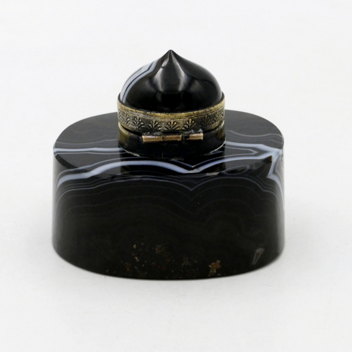 Encrier en agate et bronze, début XXe siècle.-photo-1