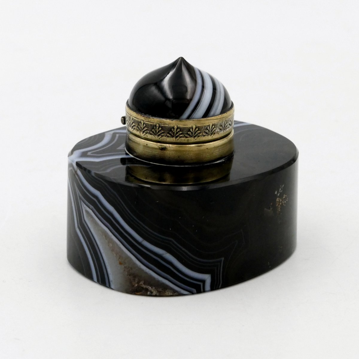 Encrier en agate et bronze, début XXe siècle.-photo-3