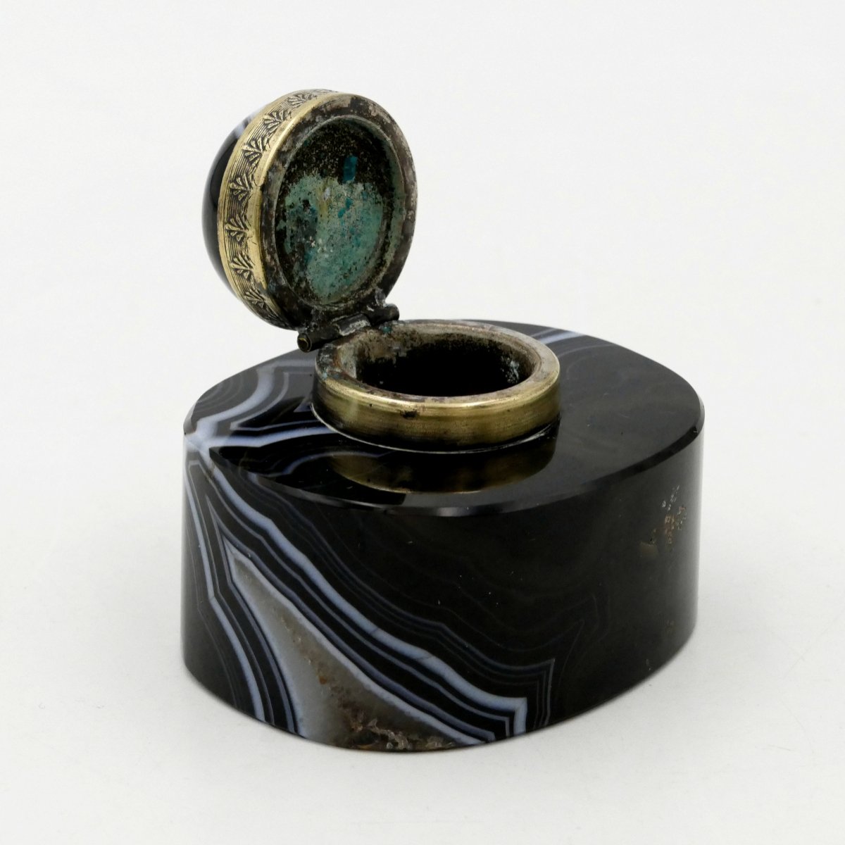 Encrier en agate et bronze, début XXe siècle.-photo-4