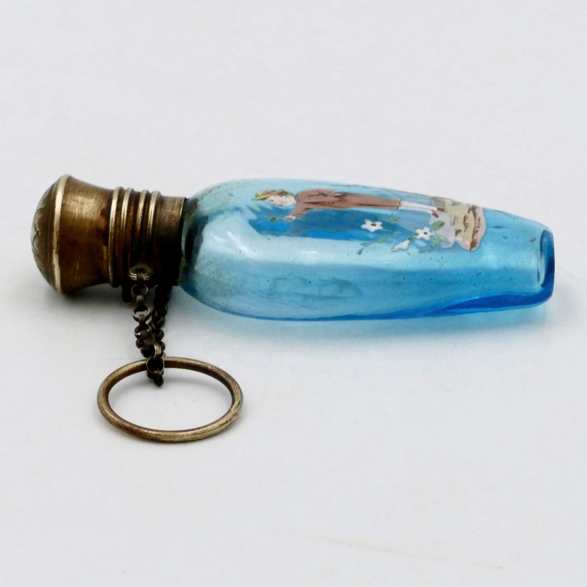 Art Nouveau Scented Bottle Or Salts, Enamelled Glass, Vinaigrette, Chatelaine, Perfume, 19th Century.-photo-4