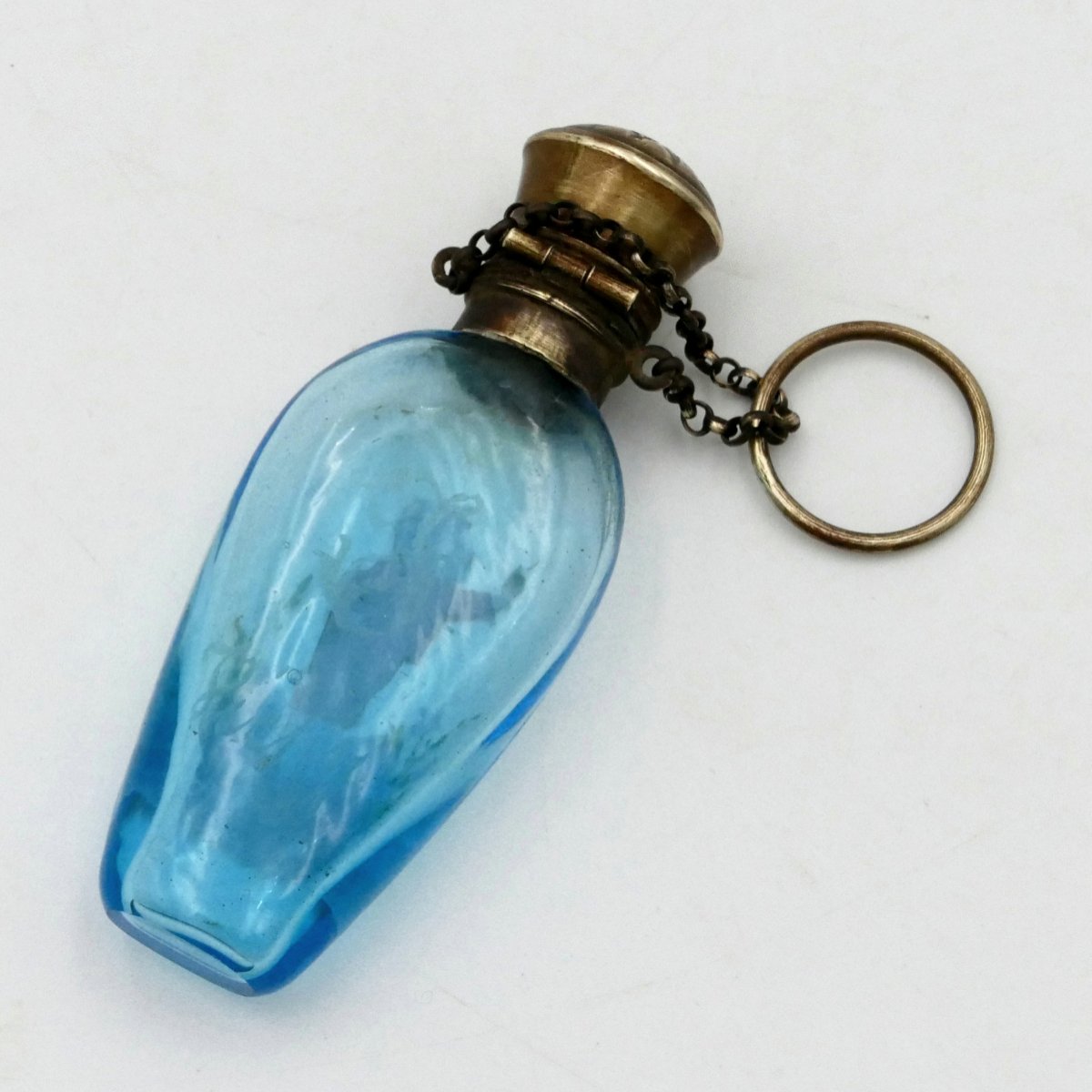 Art Nouveau Scented Bottle Or Salts, Enamelled Glass, Vinaigrette, Chatelaine, Perfume, 19th Century.-photo-3