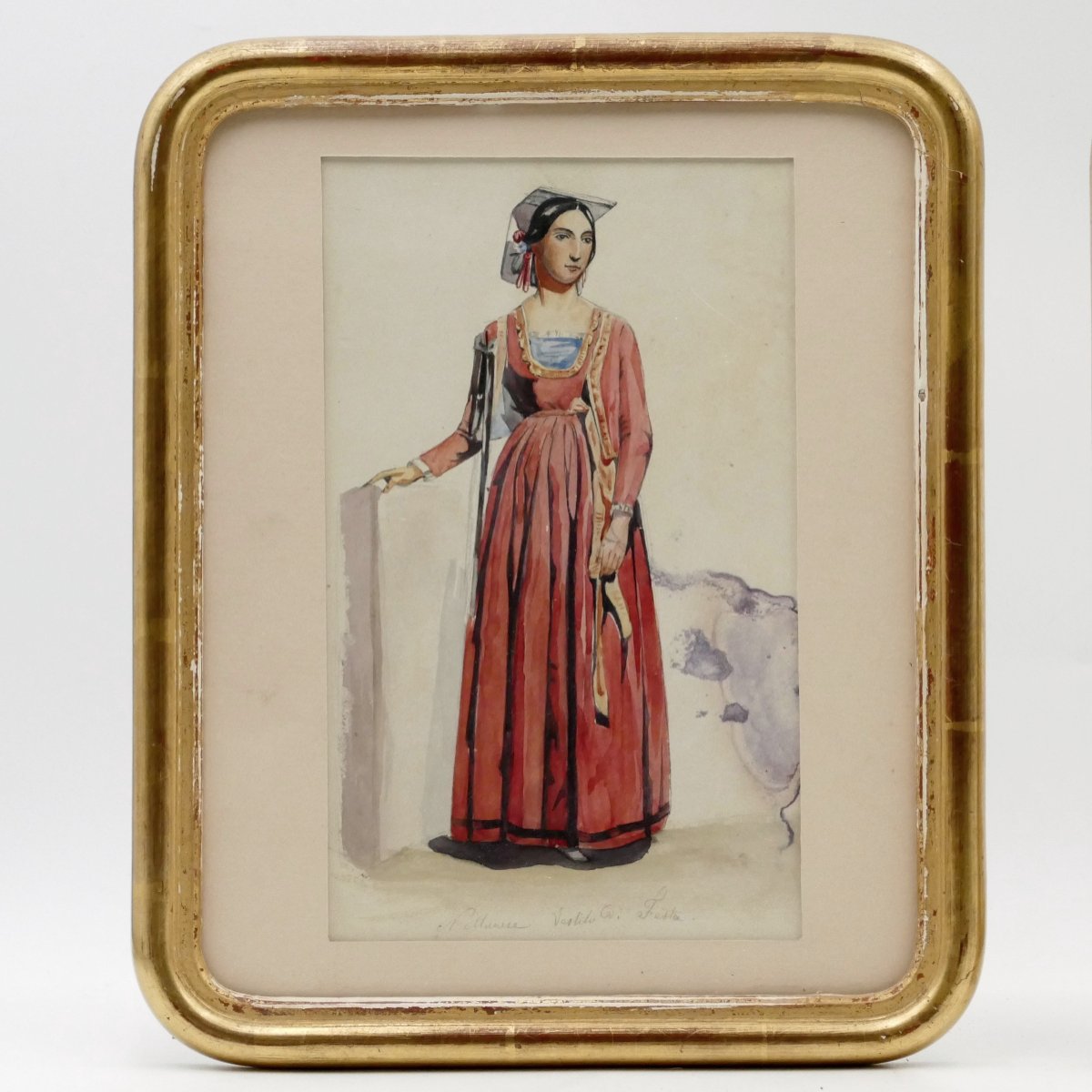 Paire d'aquarelles, Italie, portraits de jeunes femmes, vers 1840, Nettunense, Ciociara.-photo-3