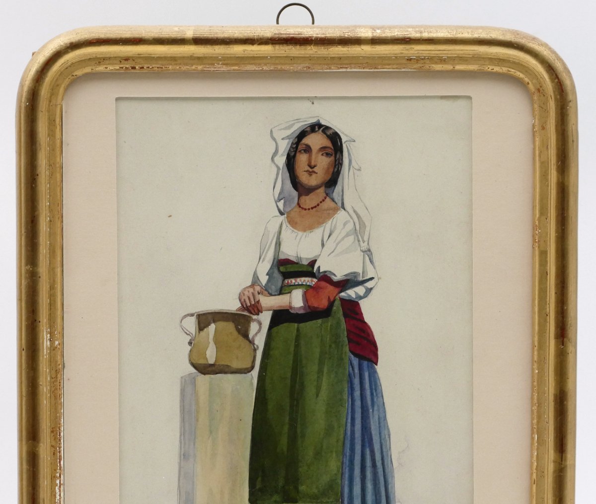 Paire d'aquarelles, Italie, portraits de jeunes femmes, vers 1840, Nettunense, Ciociara.-photo-2