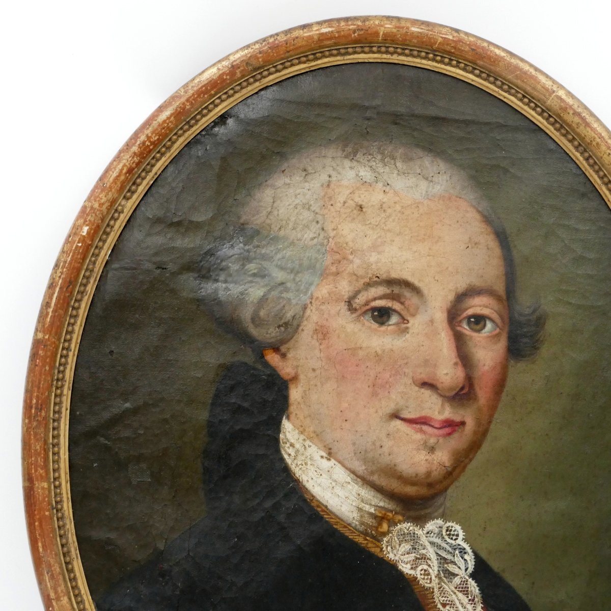 Portrait d'homme d'époque Louis XVI, huile sur toile ovale, fin XVIIIe siècle, à restaurer.-photo-2