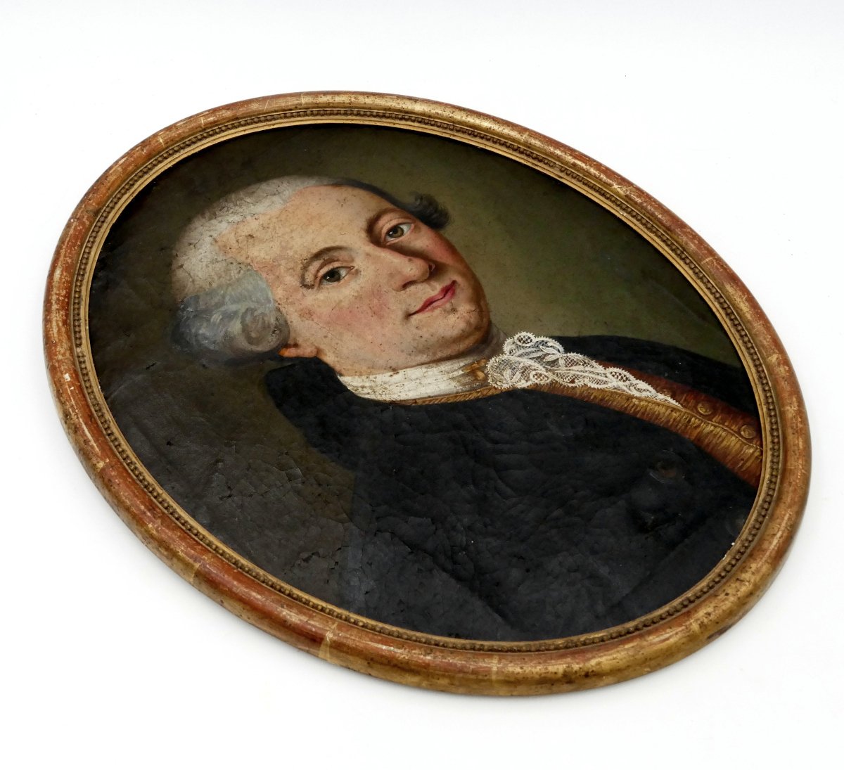 Portrait d'homme d'époque Louis XVI, huile sur toile ovale, fin XVIIIe siècle, à restaurer.-photo-6