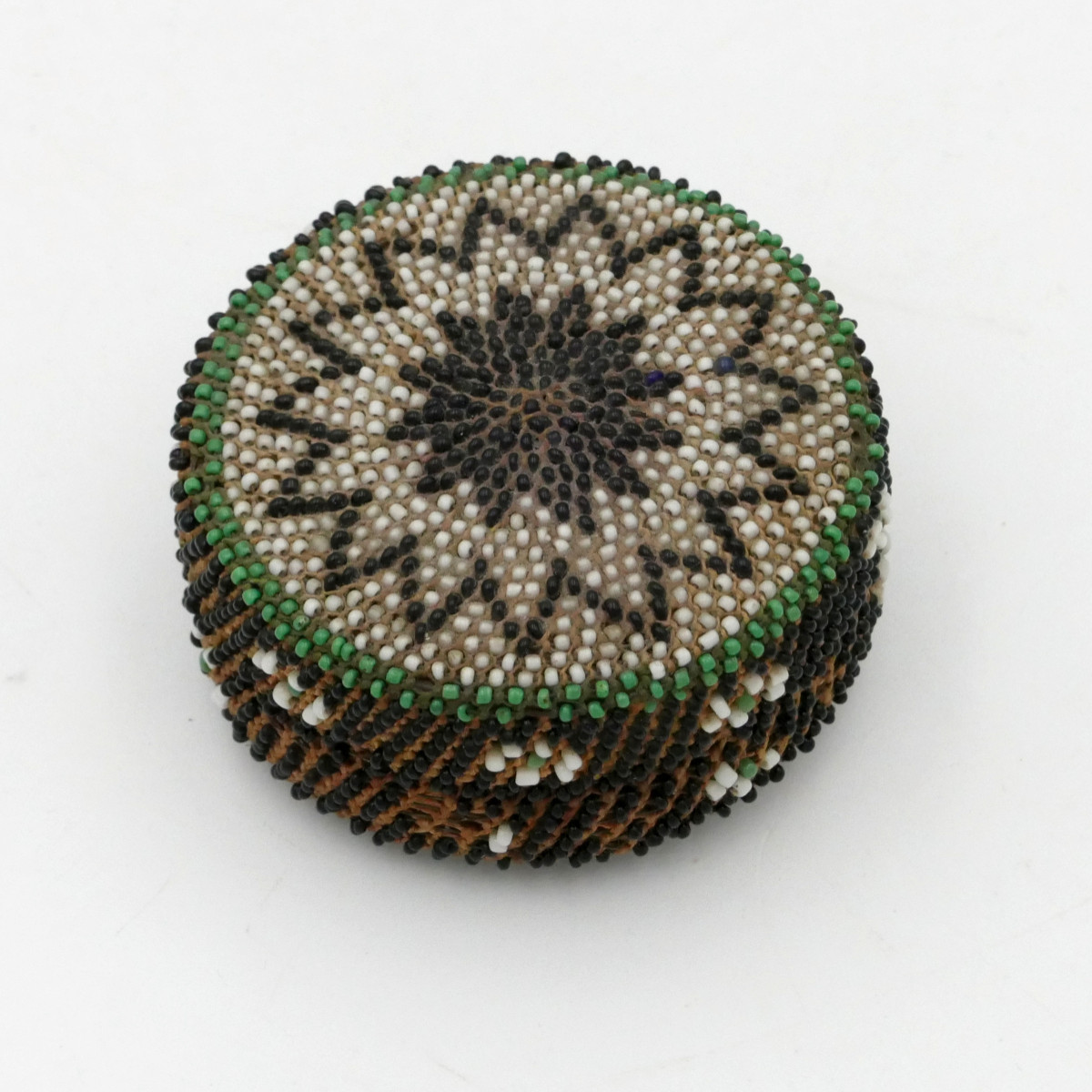 Small Circular Box, Glass Beads, 19th Century.