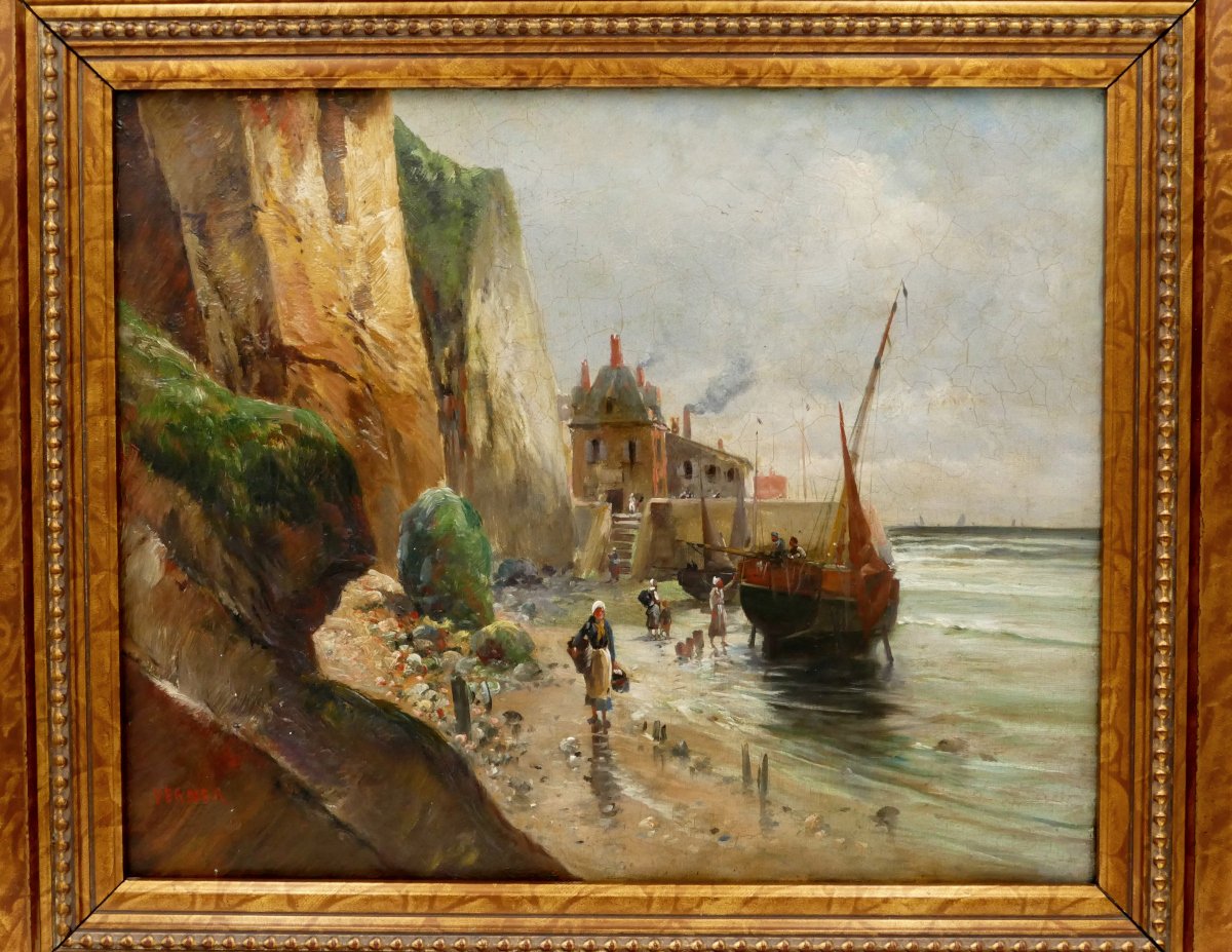 "small Port In Brittany". Oil On Canvas Signed Verner, Early 20th Century.-photo-2