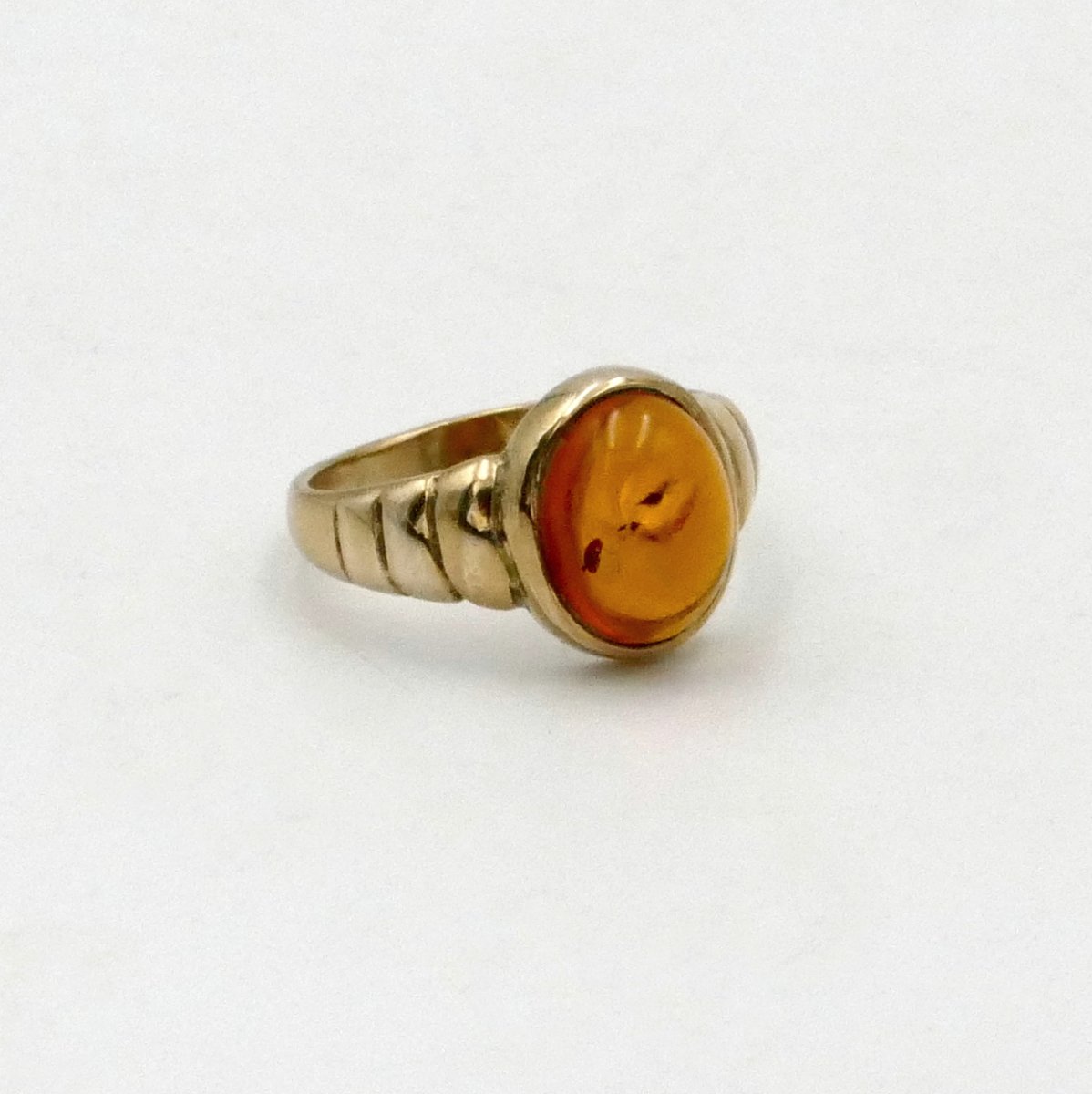Bague en vermeil, cabochon d'ambre, tour de doigt 50, 1950.-photo-4