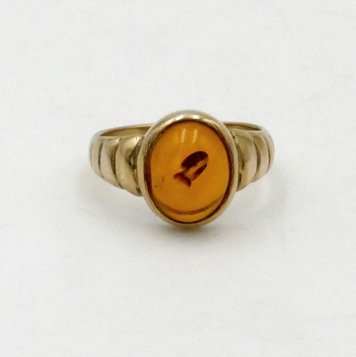 Bague en vermeil, cabochon d'ambre, tour de doigt 50, 1950.-photo-1