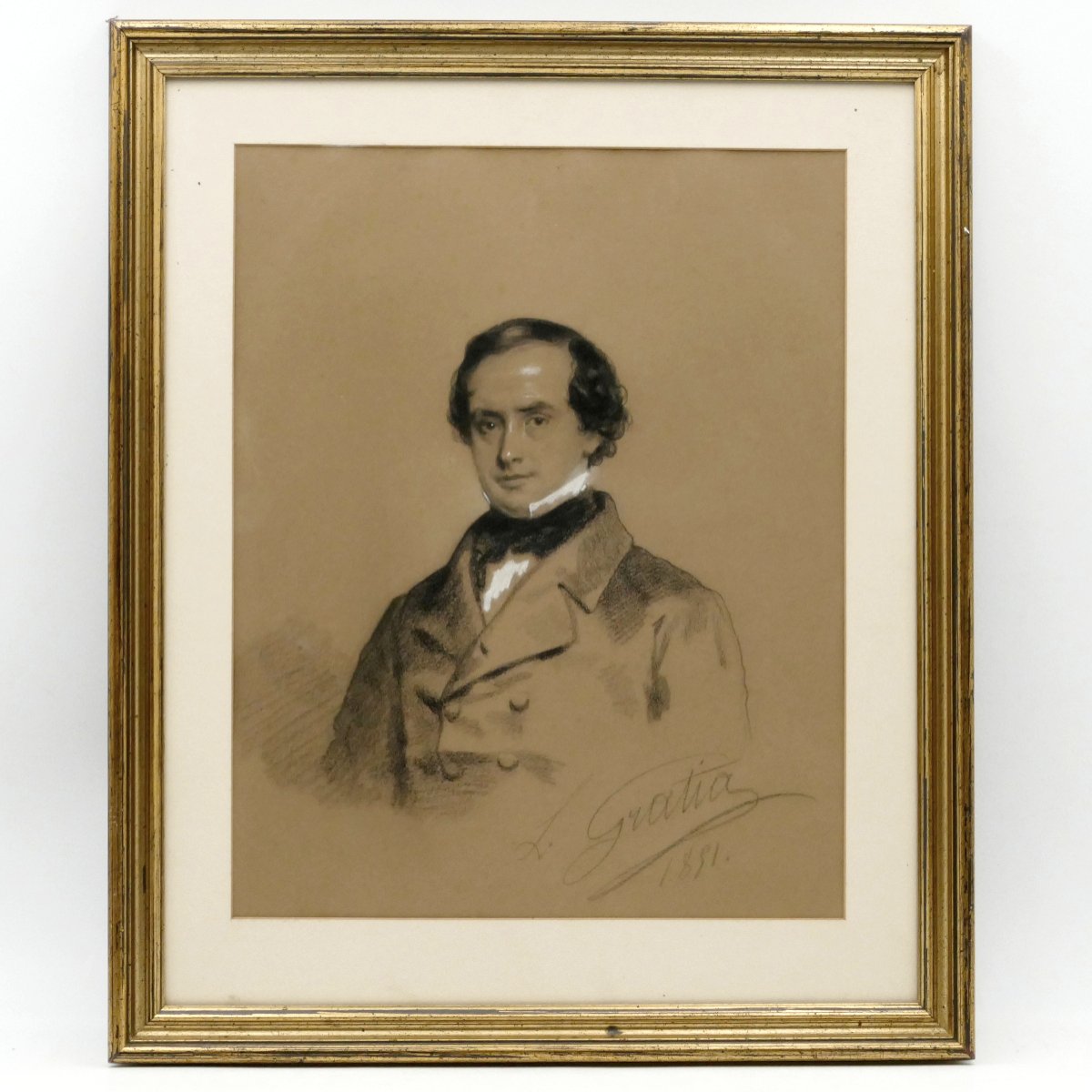 Charles Louis Gratia (1815 – 1911), Portrait Of A Man, Drawing Signed And Dated 1851.-photo-2