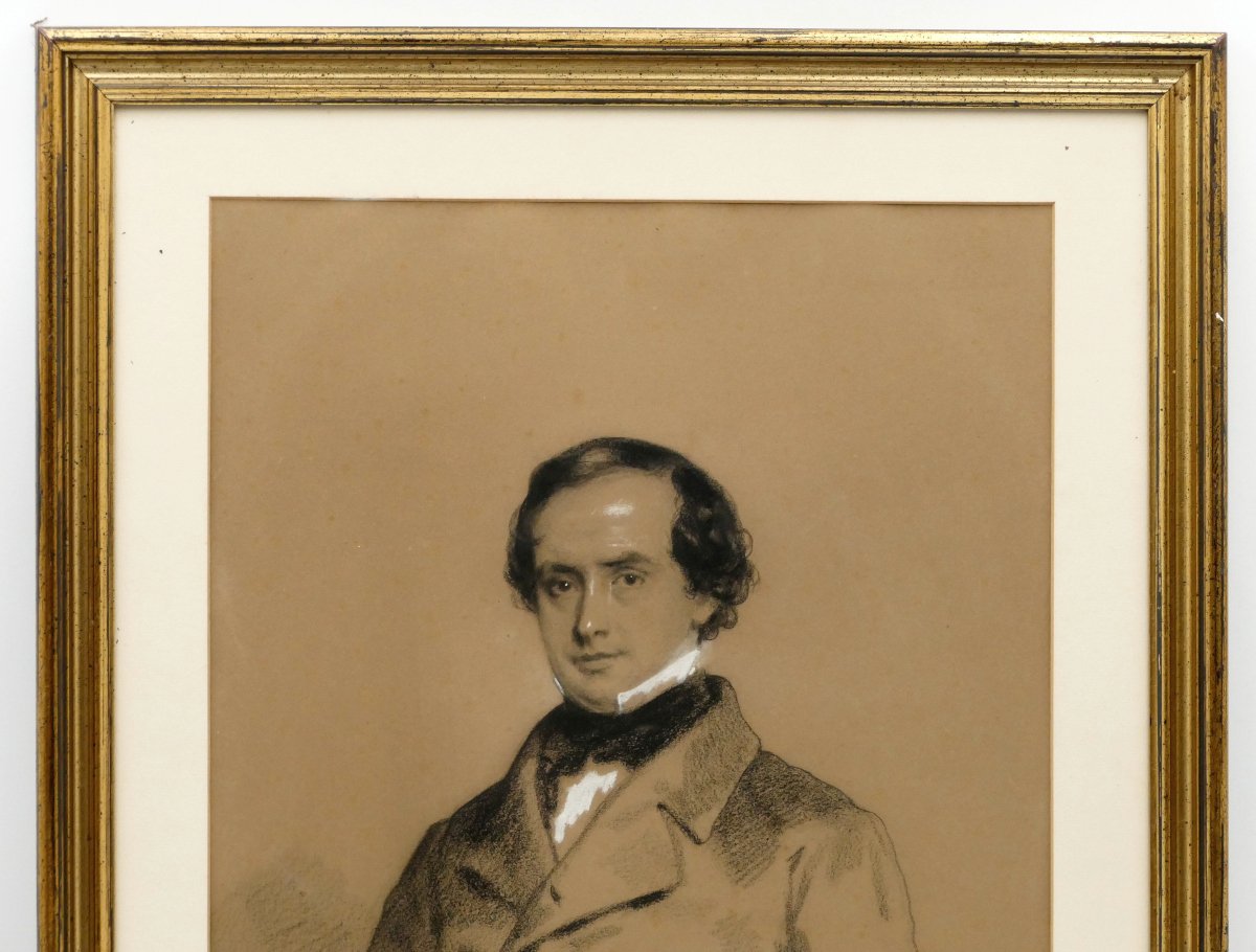 Charles Louis Gratia (1815 – 1911), Portrait Of A Man, Drawing Signed And Dated 1851.-photo-4