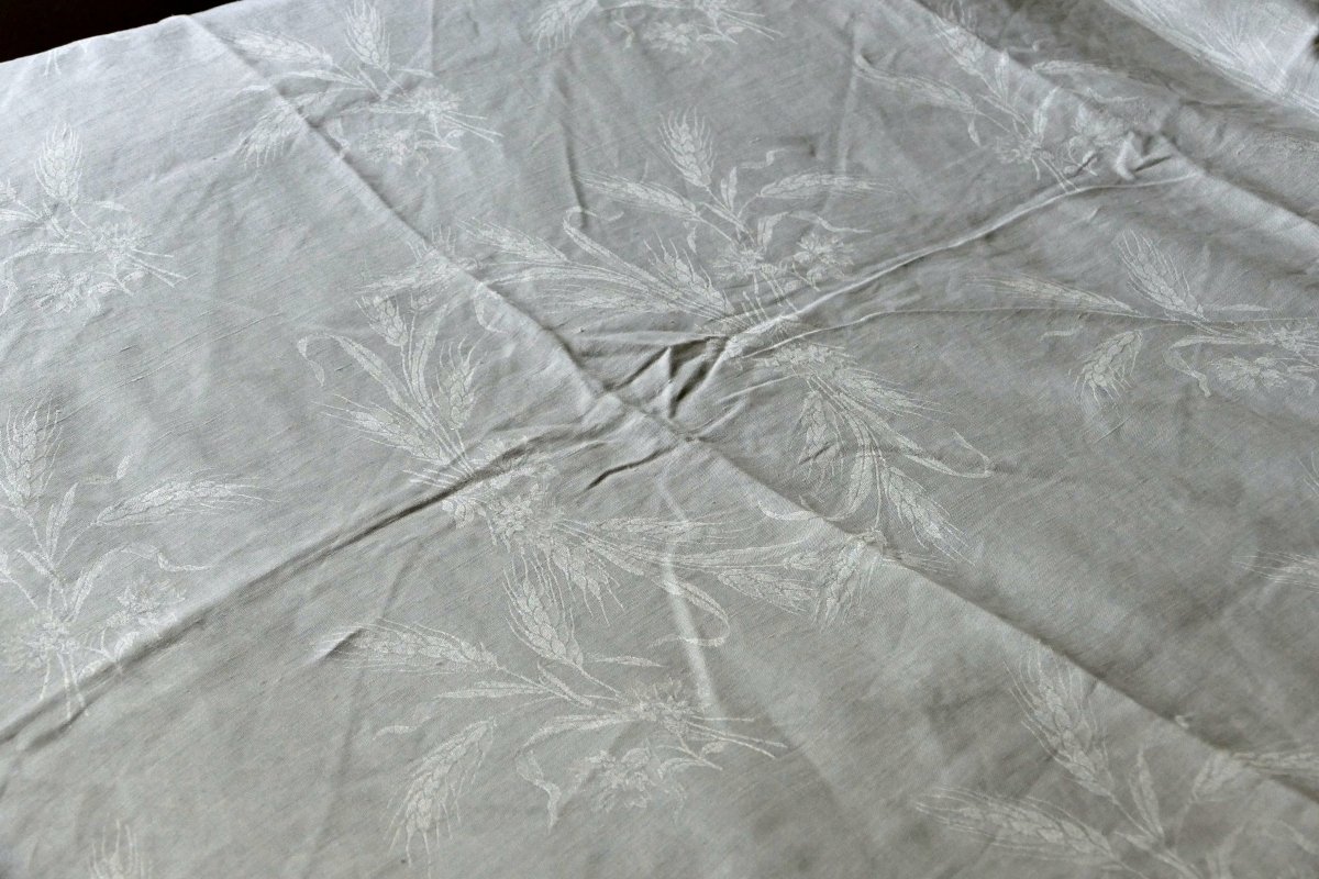 Tablecloth And Its Six Napkins With A Rich Damask Decoration Of Wheat Ears, Art Nouveau. -photo-6