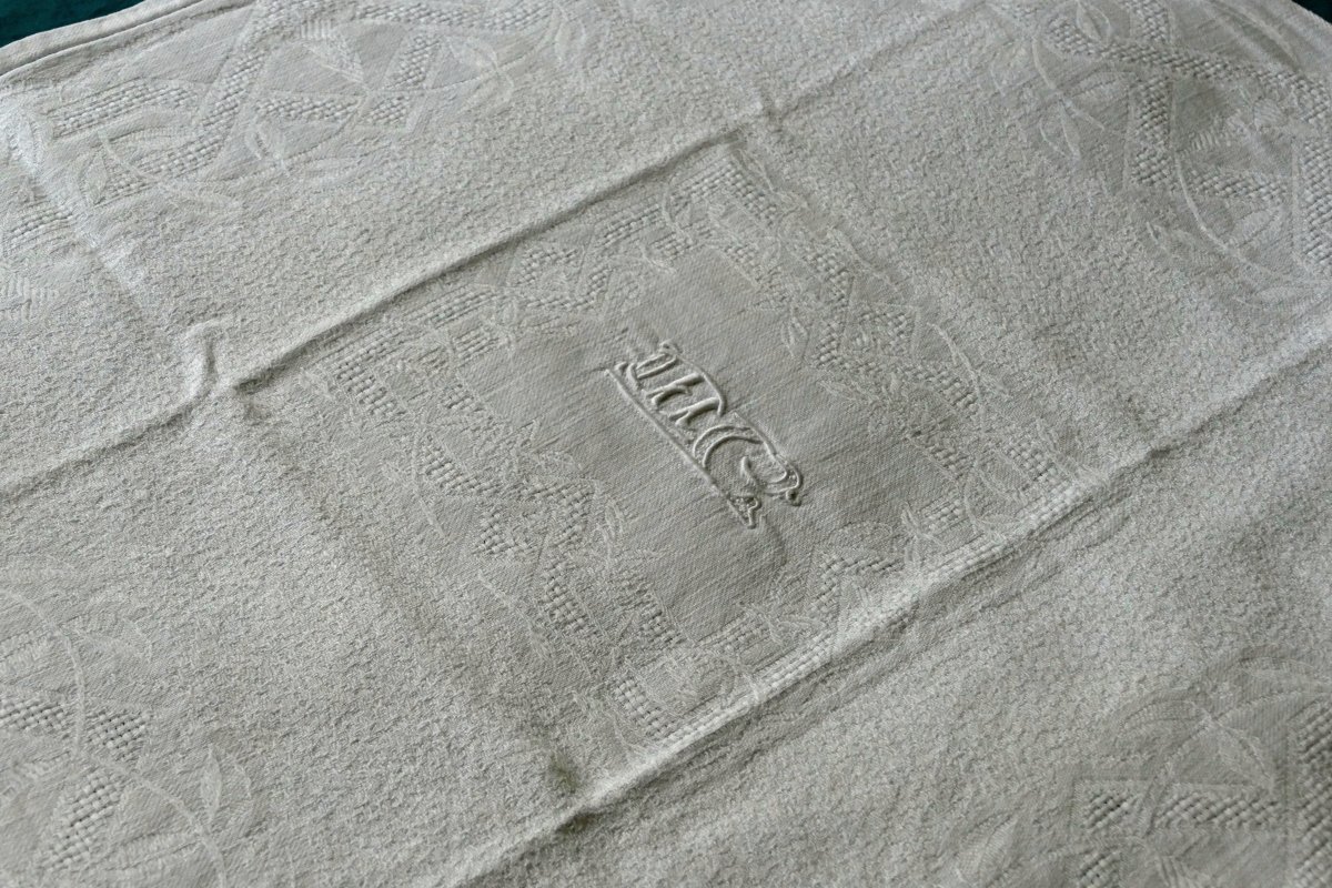 Douze Serviettes Damassées, Ajourées, Monogramme « M C », Art Déco.-photo-4