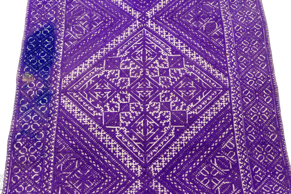 [rare] Fez Stitch Embroidery, Piece Of Fabric, Morocco 1900 - 1920.-photo-5