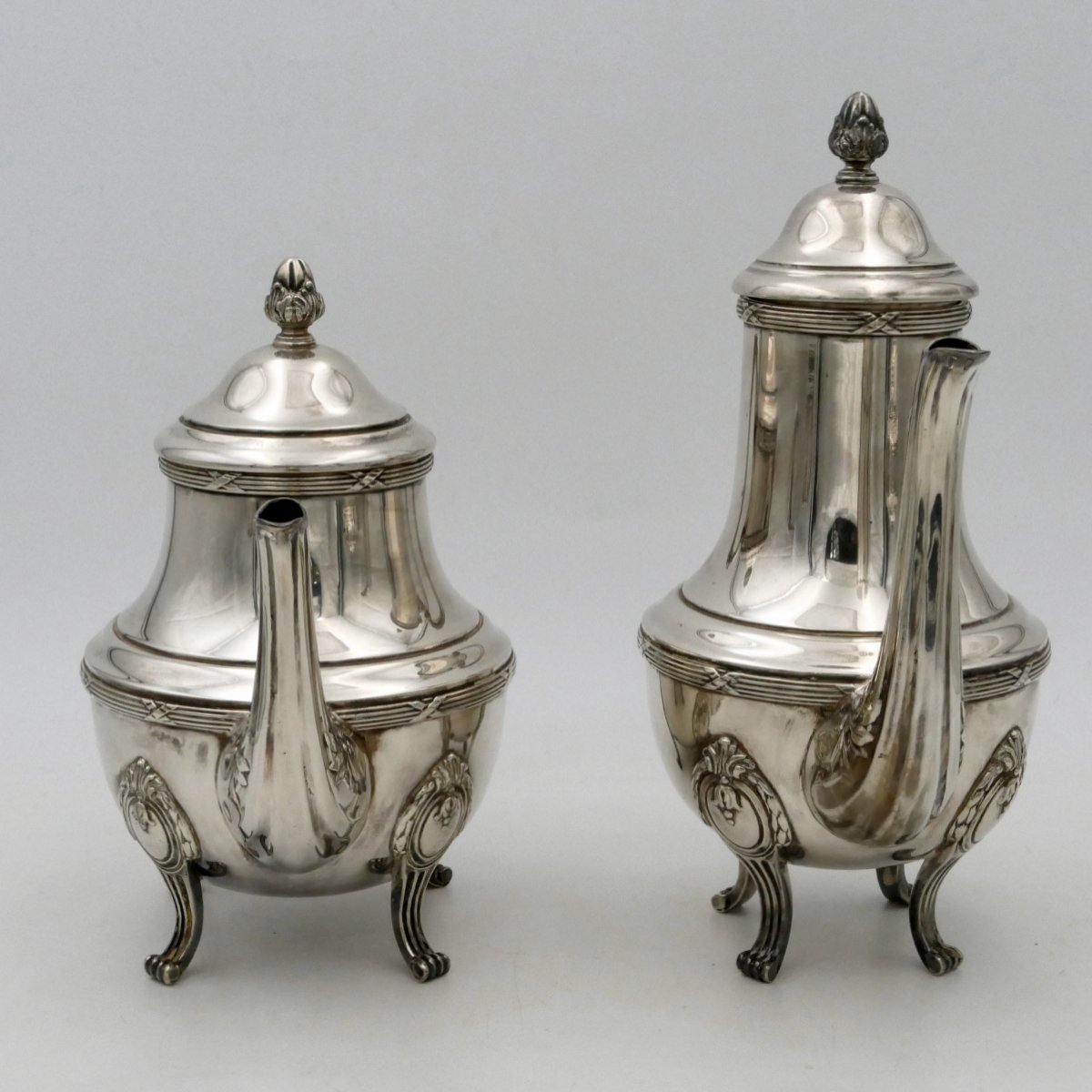 Saglier frères, service à thé / café en métal argenté de style Louis XV, XXe siècle.-photo-4