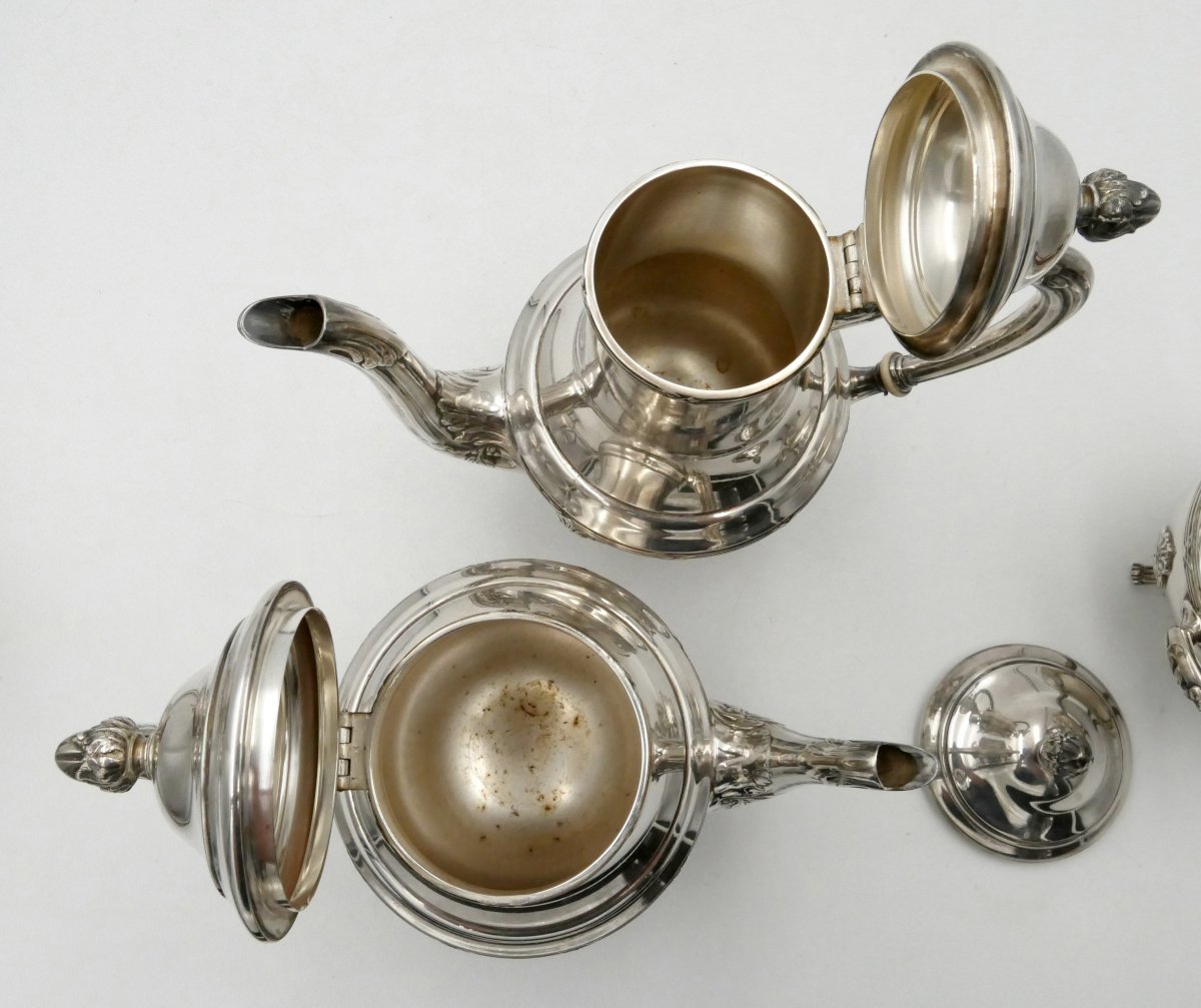Saglier frères, service à thé / café en métal argenté de style Louis XV, XXe siècle.-photo-7