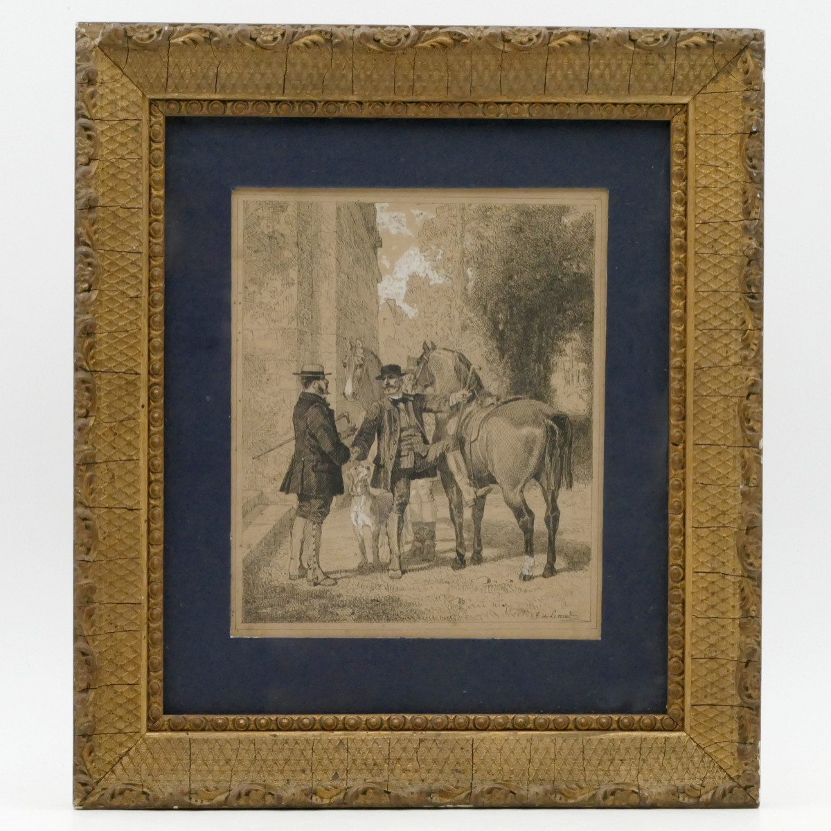 Ferdinand De Lemud, Conversation Between Riders, Pen Drawing, 19th Century.-photo-2