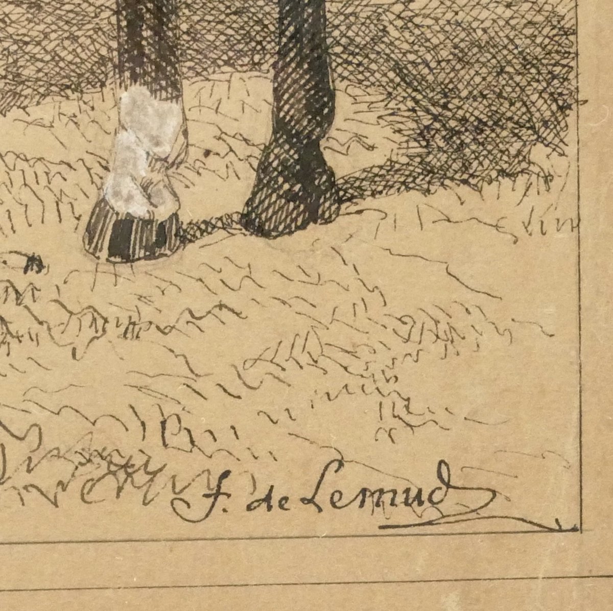 Ferdinand De Lemud, Conversation Between Riders, Pen Drawing, 19th Century.-photo-2