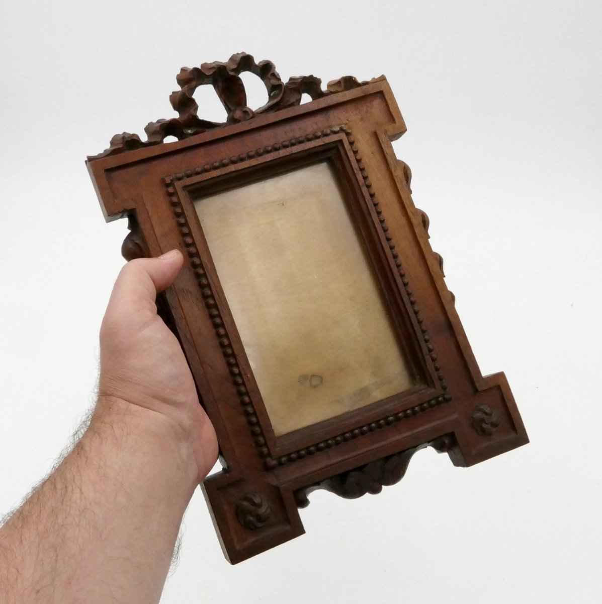 Louis XVI Style Carved Wooden Photo Frame, Decorated With A Ribbon Bow, 1900.-photo-7