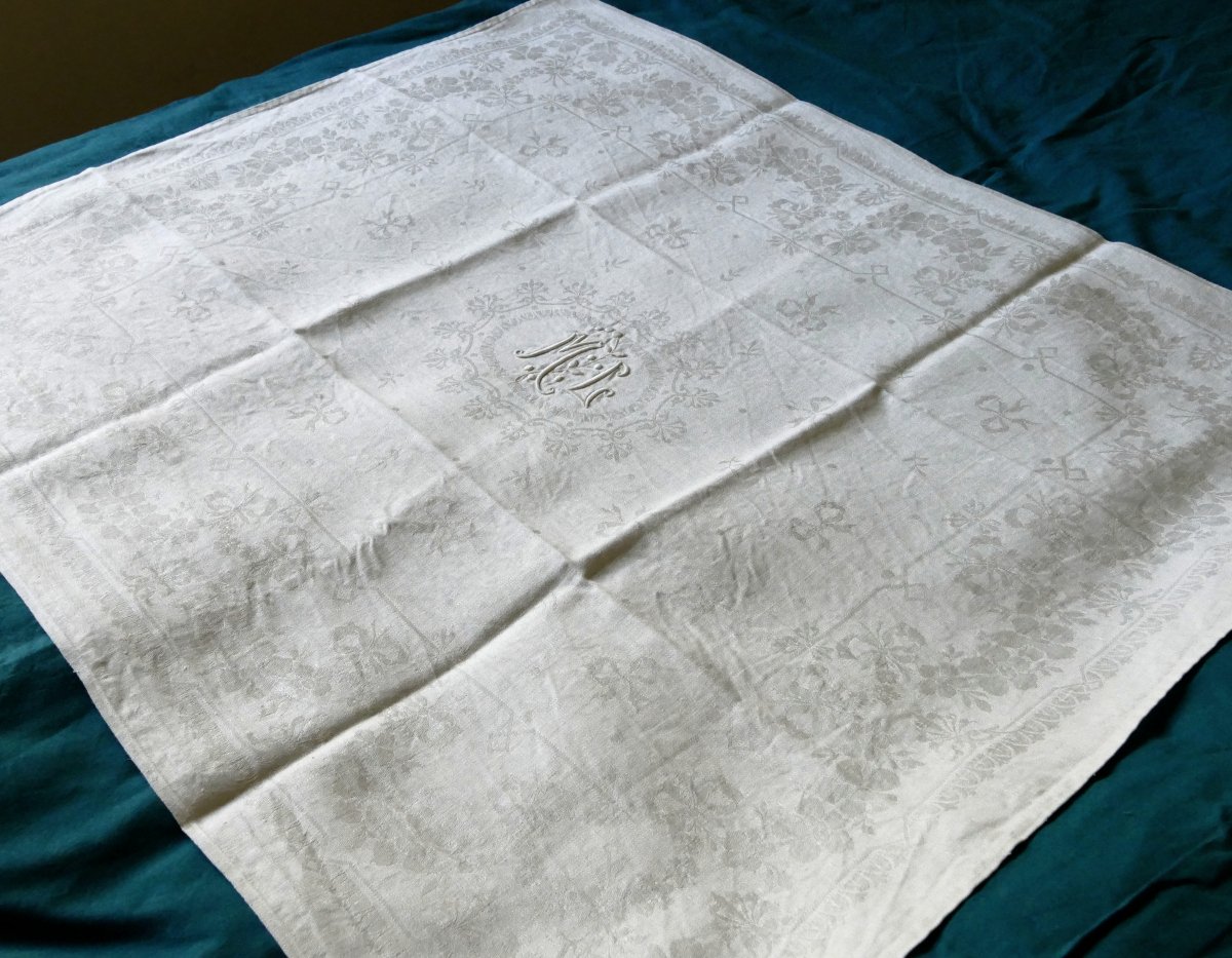 Douze Serviettes Fortement Damassées, Monogramme « M L », Art Nouveau.-photo-4