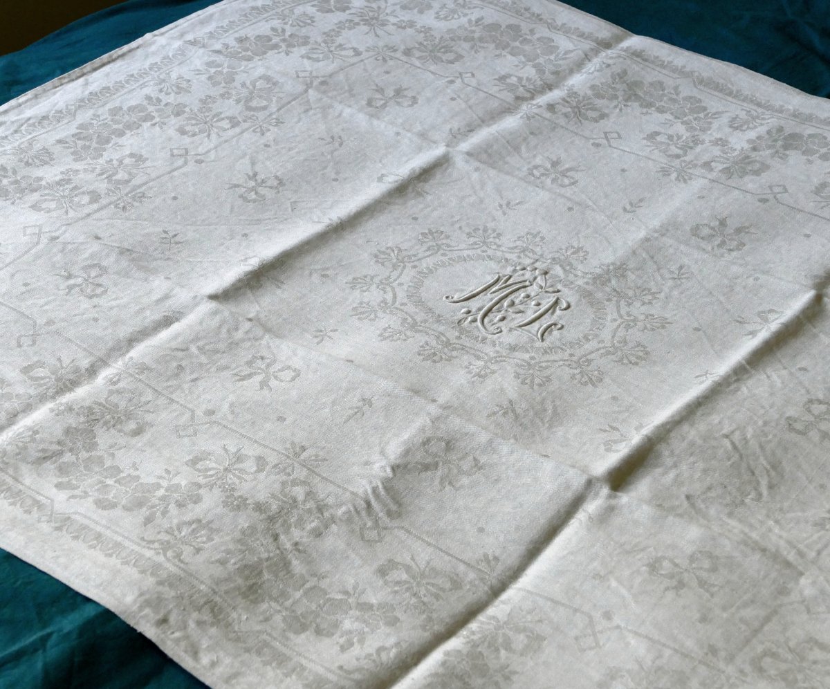 Douze Serviettes Fortement Damassées, Monogramme « M L », Art Nouveau.-photo-3