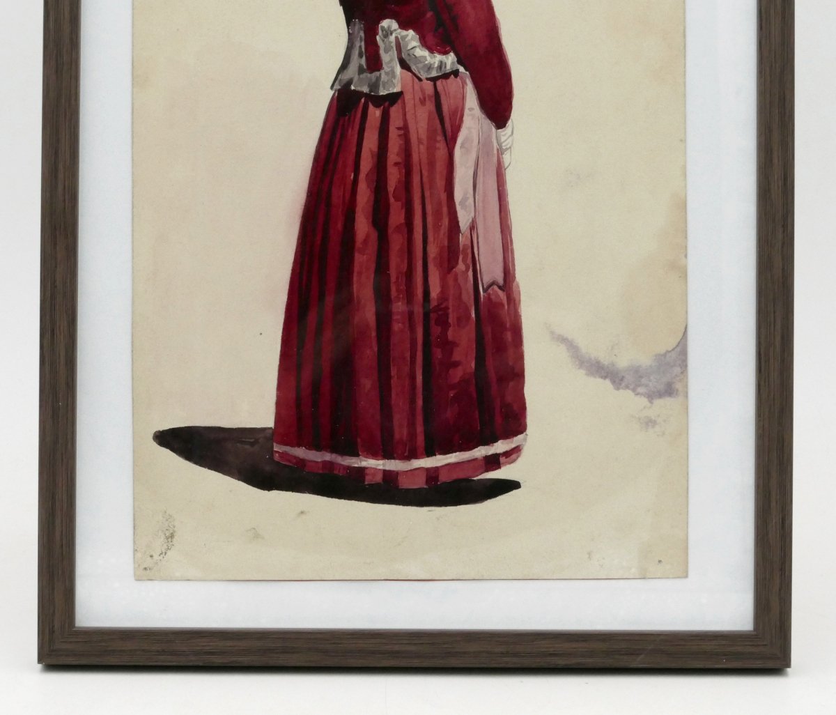 Italian School, Watercolor, “neapolitan Woman In A Red Dress”, Circa 1840, 19th Century.-photo-2