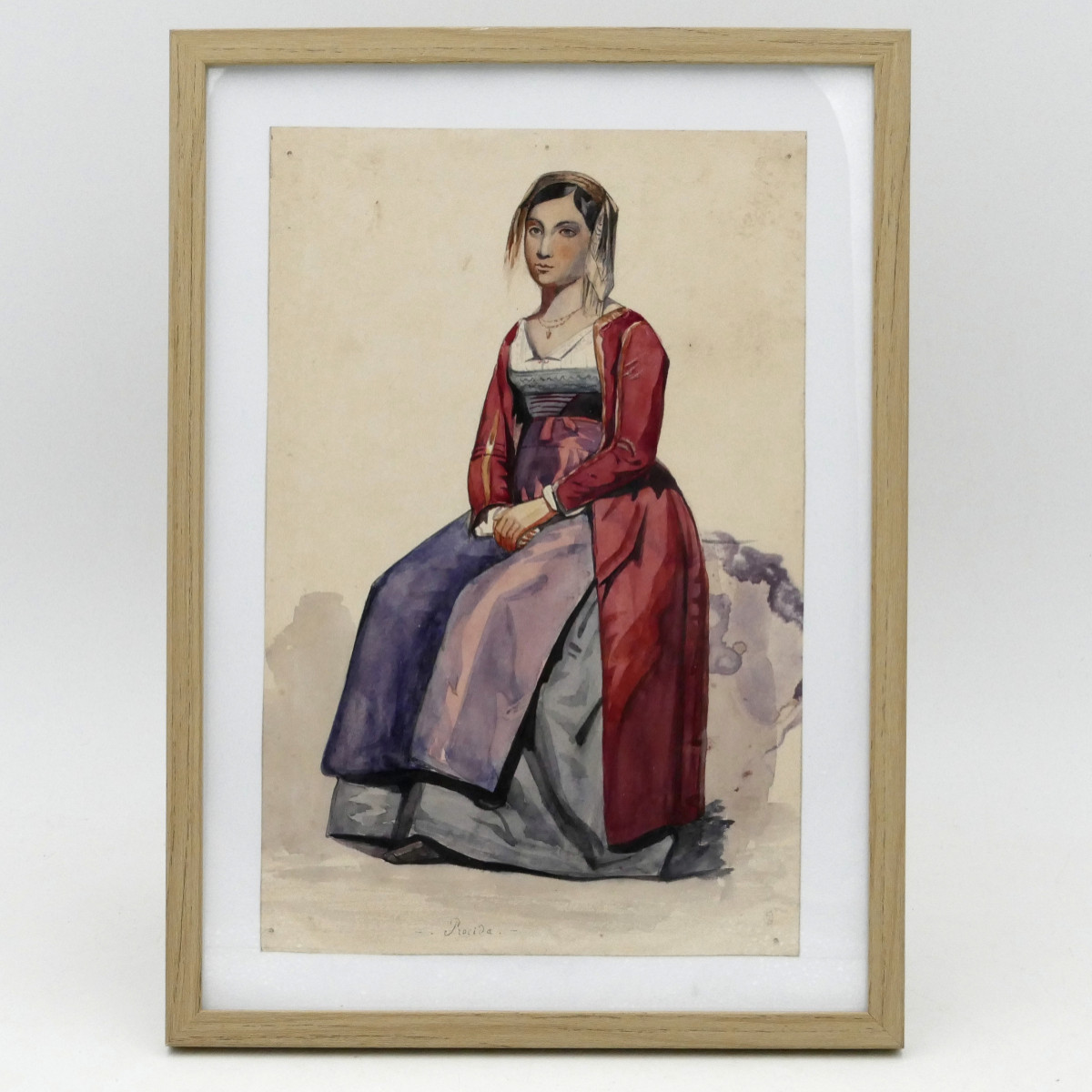 École italienne, aquarelle, « Portrait d'une habitante de Procida », vers 1840, XIXe siècle.