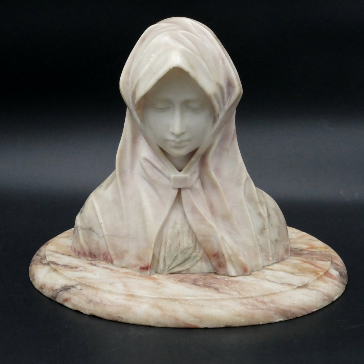 Bust Of A Young Woman In Alabaster And Marble 1900. -photo-2