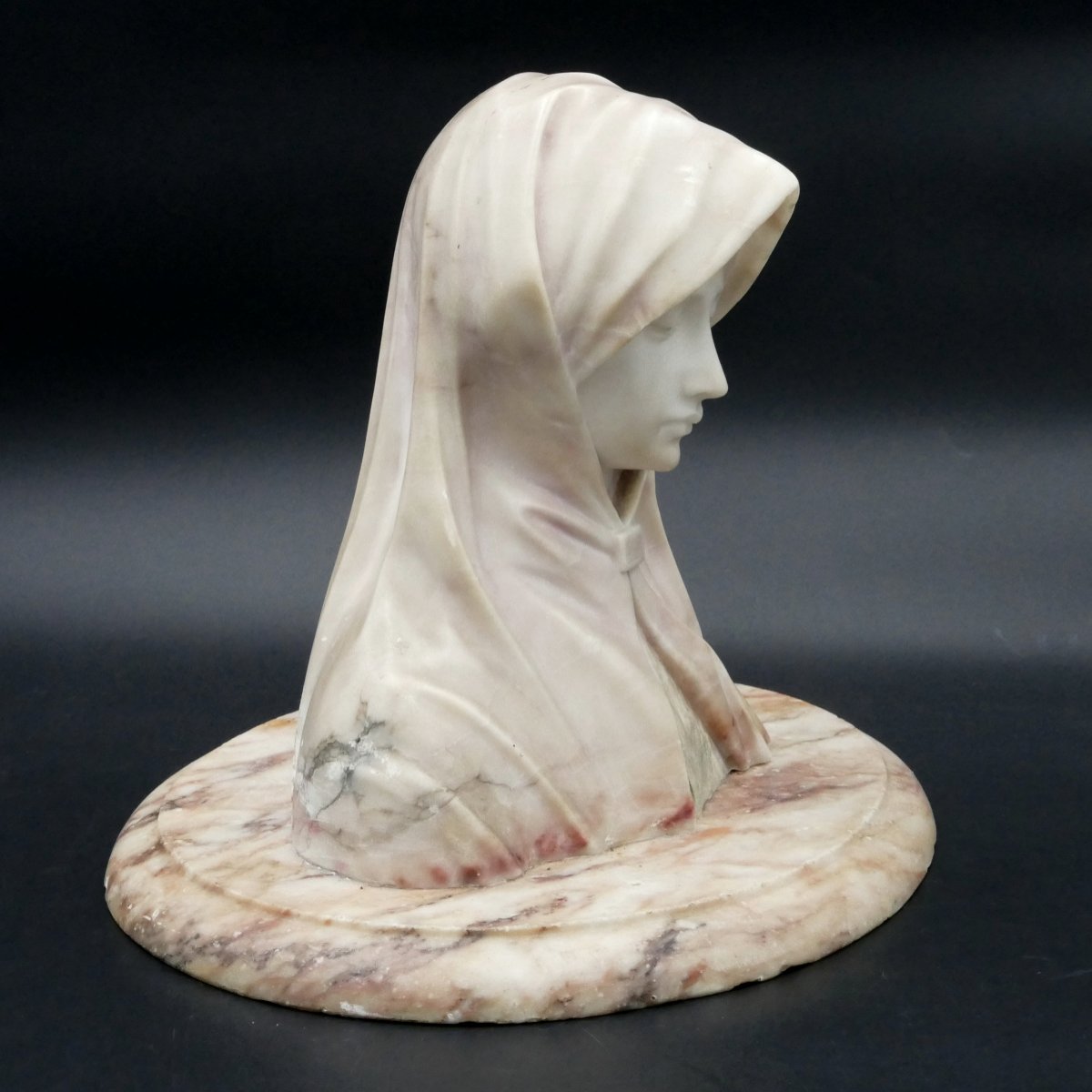Bust Of A Young Woman In Alabaster And Marble 1900. -photo-3