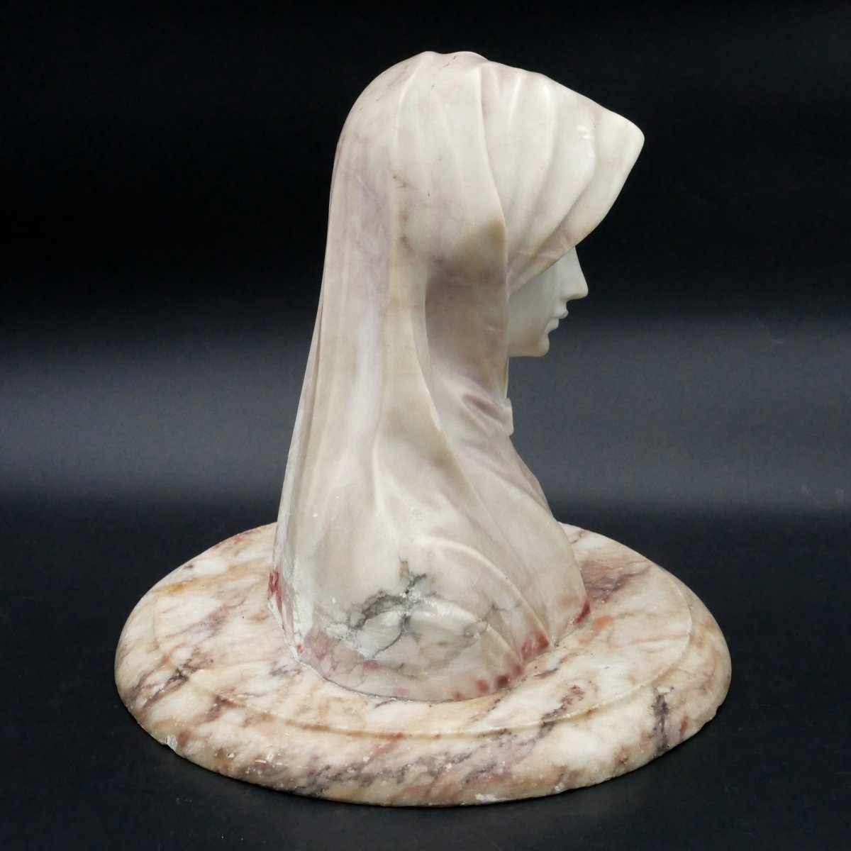 Bust Of A Young Woman In Alabaster And Marble 1900. -photo-4