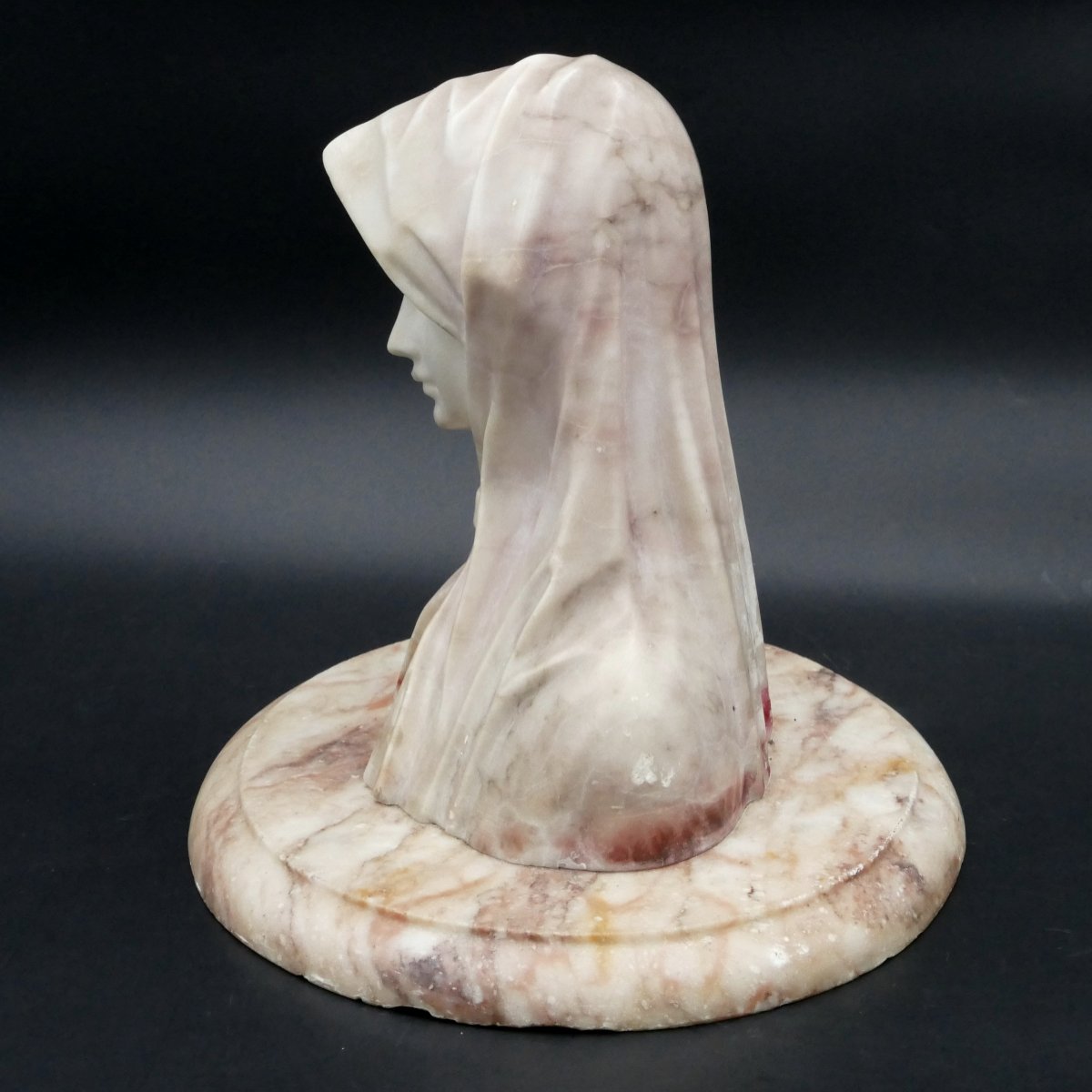 Bust Of A Young Woman In Alabaster And Marble 1900. -photo-2