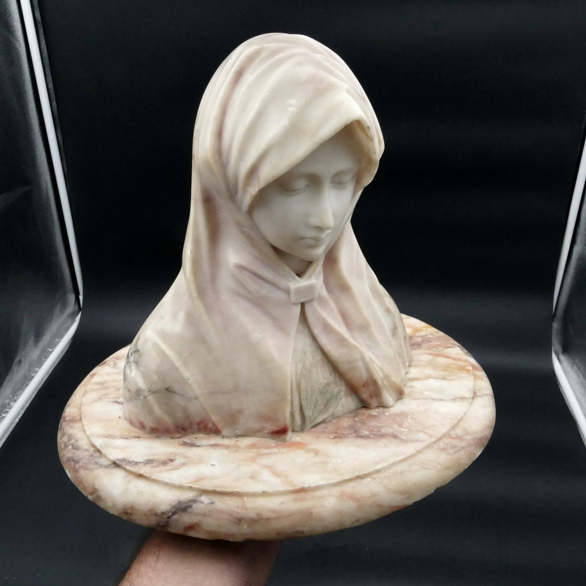 Bust Of A Young Woman In Alabaster And Marble 1900. -photo-5