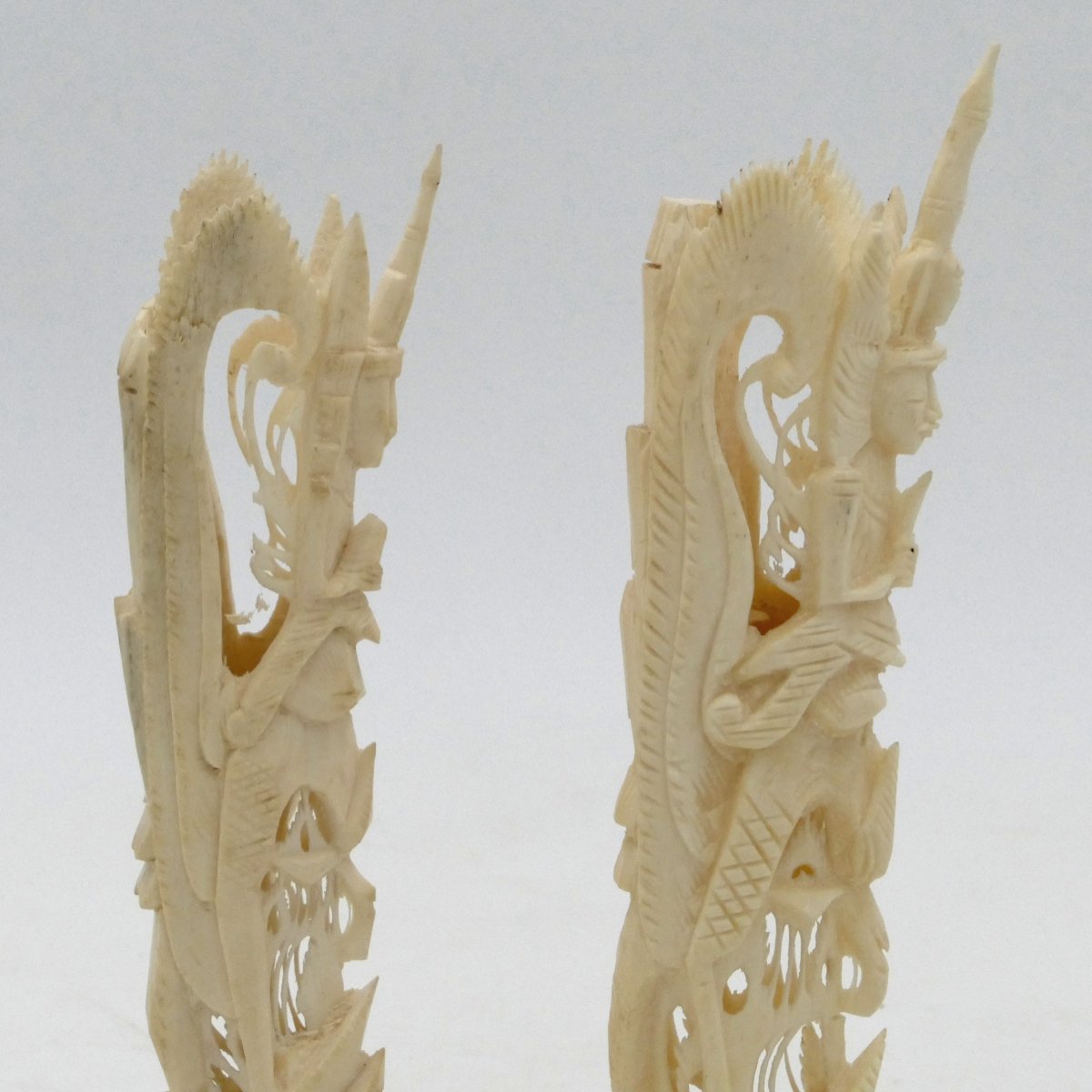 Bali, Pair Of Bone Sculptures Representing The Goddess Dewi Sri, Mid-20th Century, Indonesia.-photo-2