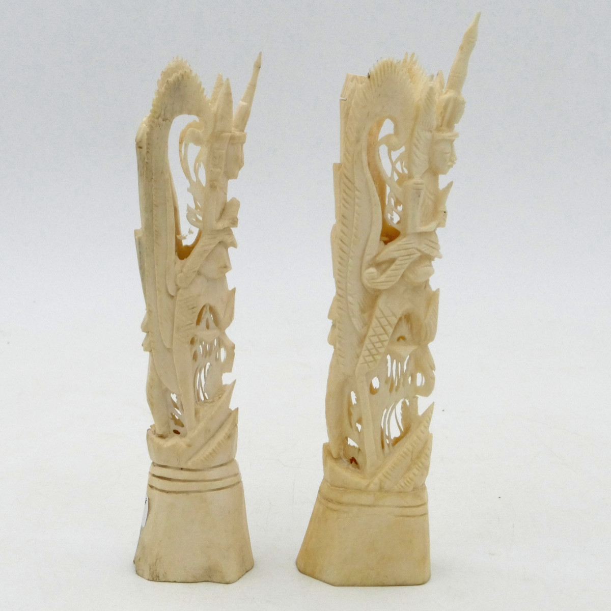 Bali, Pair Of Bone Sculptures Representing The Goddess Dewi Sri, Mid-20th Century, Indonesia.